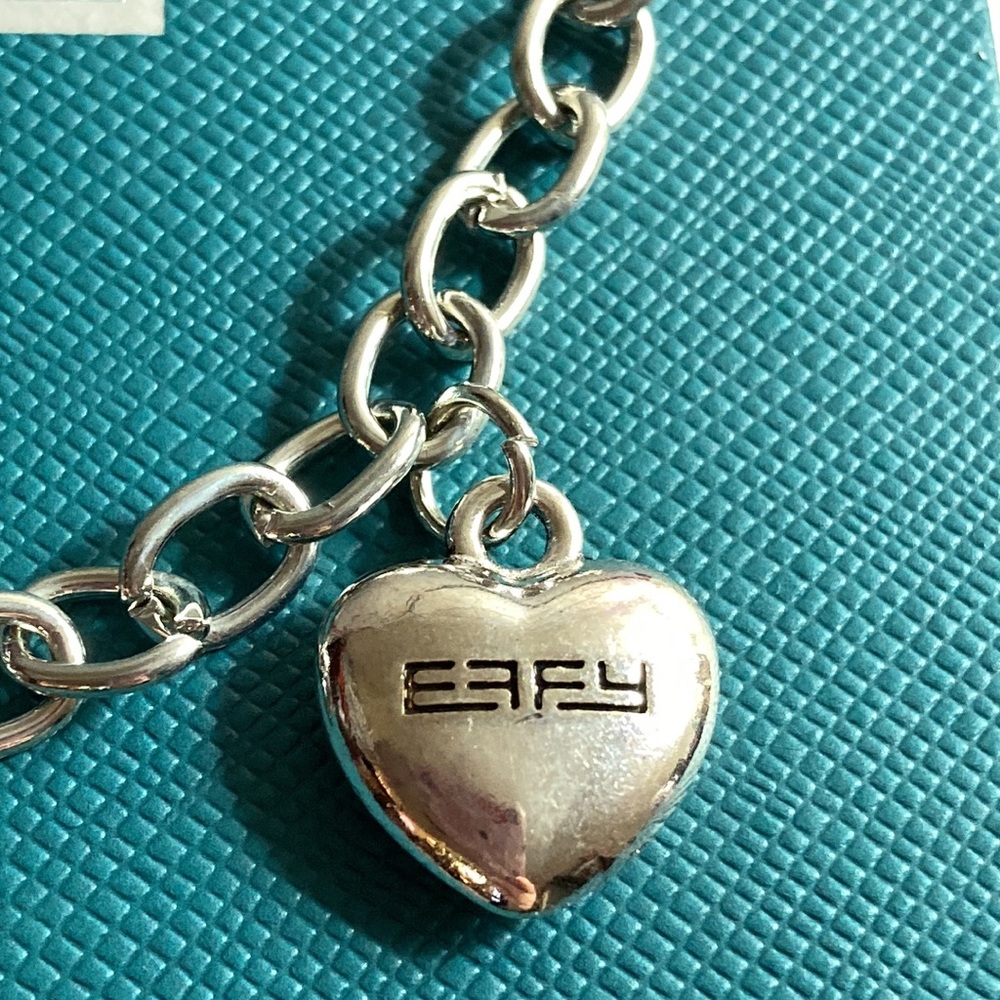 ❤️ NWOT - EFFY Engraved Heart Silvertone Open Chain Link Charm Bracelet